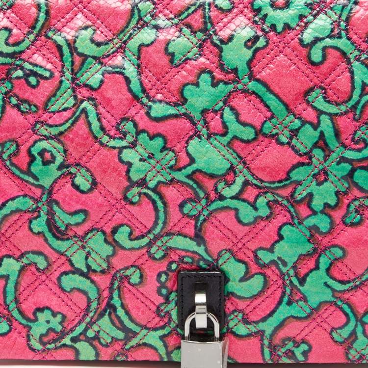Pre Owned Marc Jacobs Pink/Green Quilted Python Embossed Leather Shoulder Bag