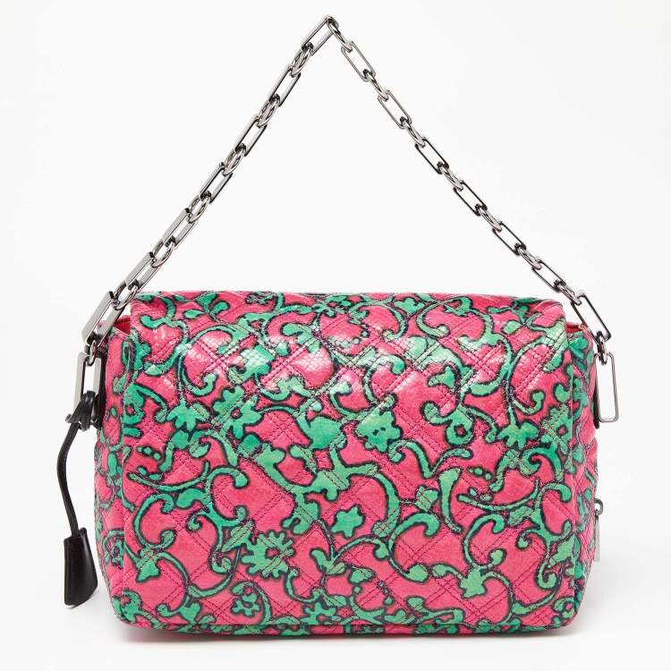 Pre Owned Marc Jacobs Pink/Green Quilted Python Embossed Leather Shoulder Bag