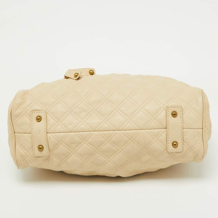 Pre Owned Marc Jacobs Light Beige Quilted Leather Stam Satchel