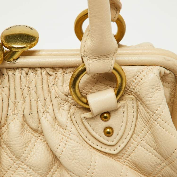 Pre Owned Marc Jacobs Light Beige Quilted Leather Stam Satchel