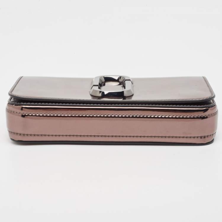 Pre Owned Marc Jacobs Grey Patent Leather The Long Shot Mirrored Clutch