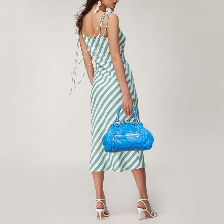 Pre Owned Marc Jacobs Blue Leather Mini Stam Satchel