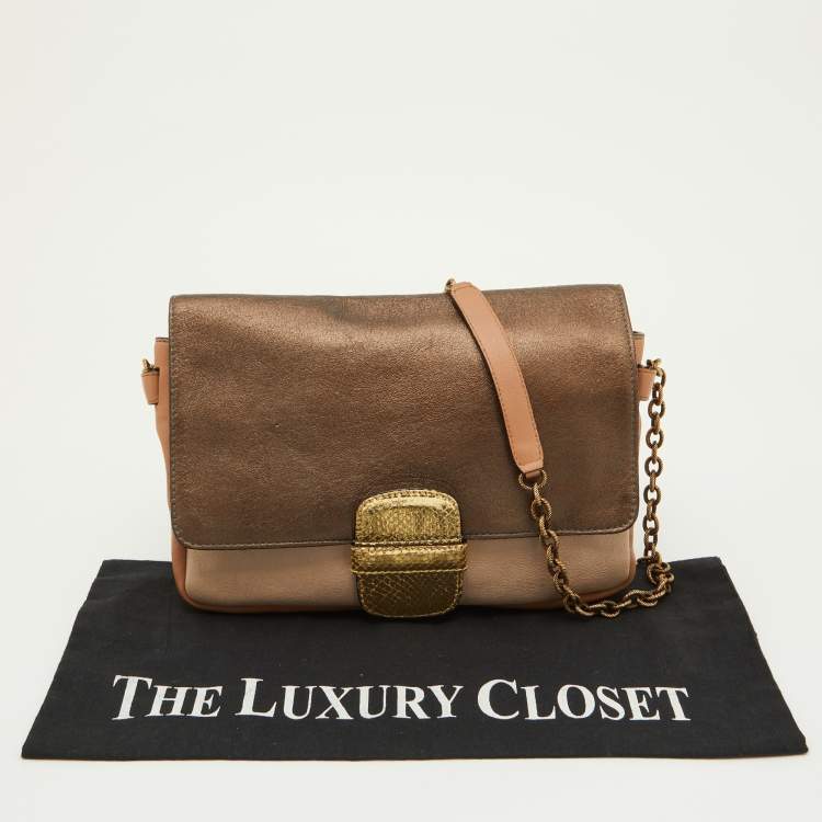 Pre Owned Marc Jacobs Multicolor Leather and Watersnake Leather Flap Shoulder Bag