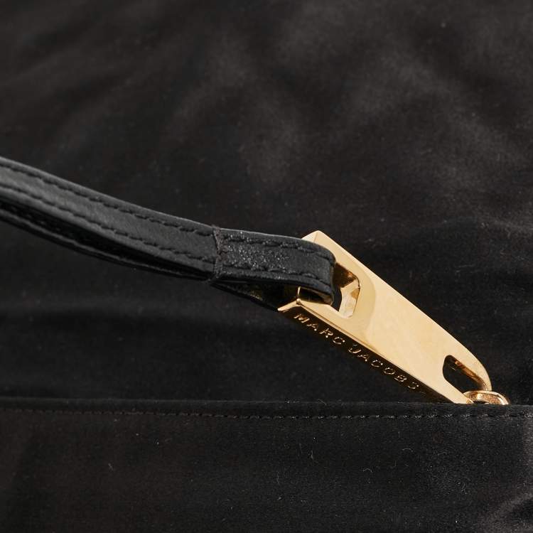 Pre Owned Marc Jacobs Black Suede and Satin Crystals Embellished Flap Clutch