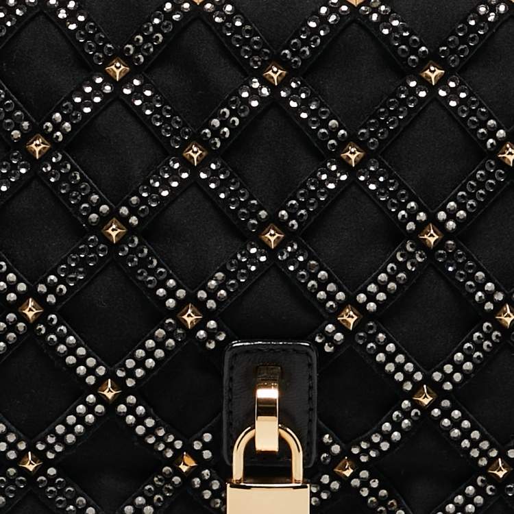 Pre Owned Marc Jacobs Black Suede and Satin Crystals Embellished Flap Clutch
