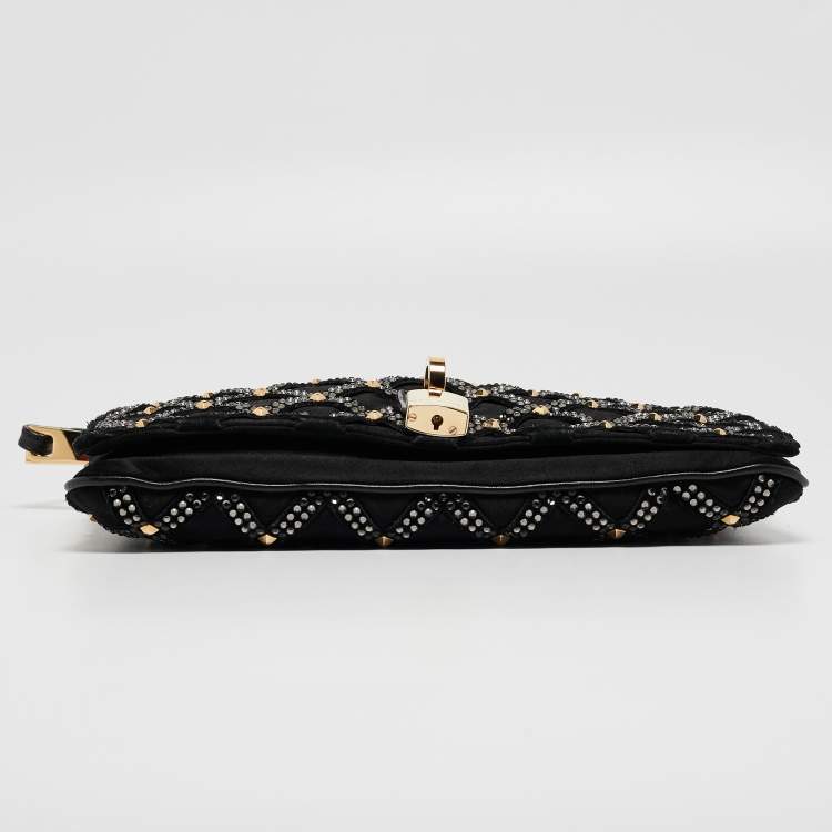Pre Owned Marc Jacobs Black Suede and Satin Crystals Embellished Flap Clutch
