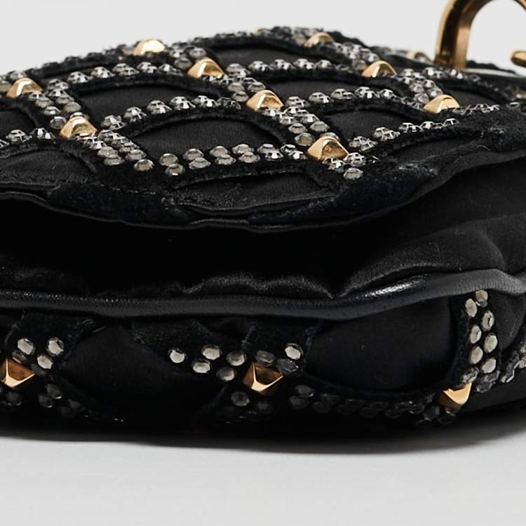 Pre Owned Marc Jacobs Black Suede and Satin Crystals Embellished Flap Clutch