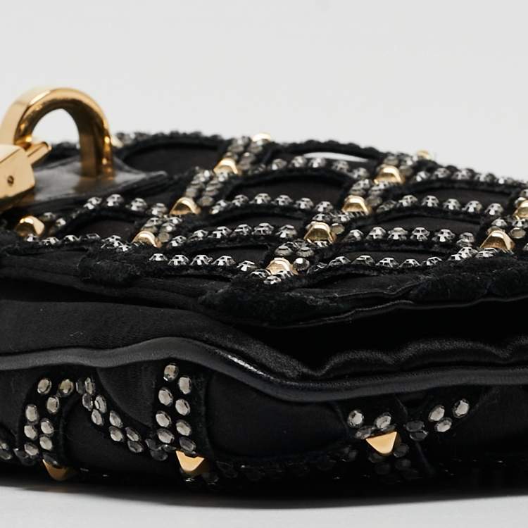 Pre Owned Marc Jacobs Black Suede and Satin Crystals Embellished Flap Clutch