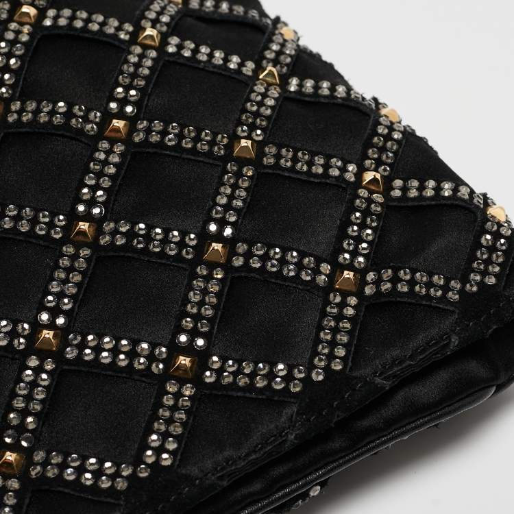Pre Owned Marc Jacobs Black Suede and Satin Crystals Embellished Flap Clutch