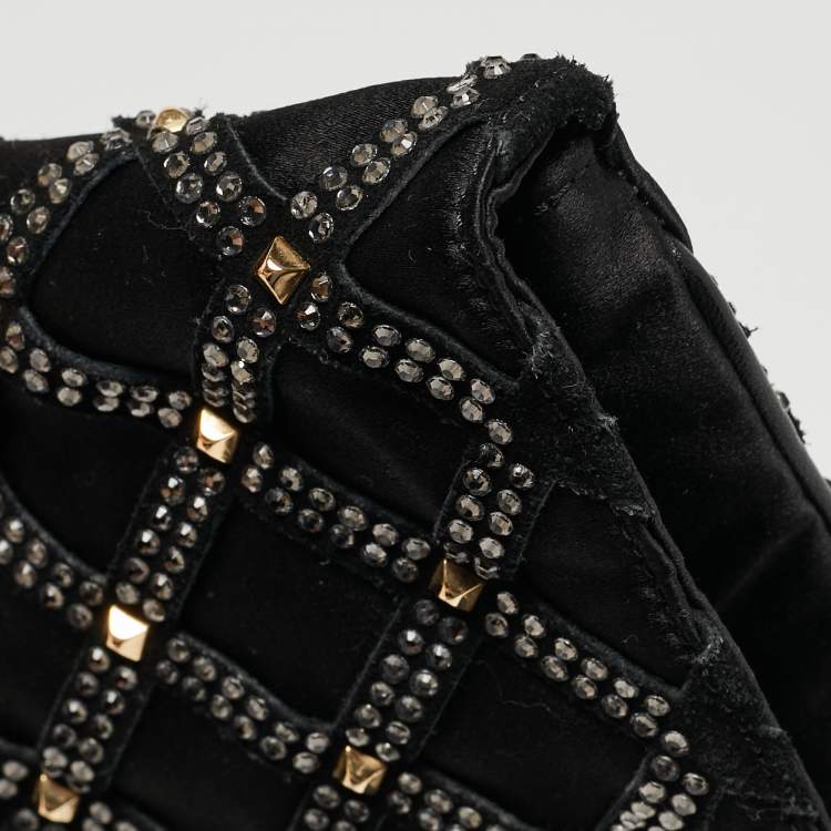 Pre Owned Marc Jacobs Black Suede and Satin Crystals Embellished Flap Clutch