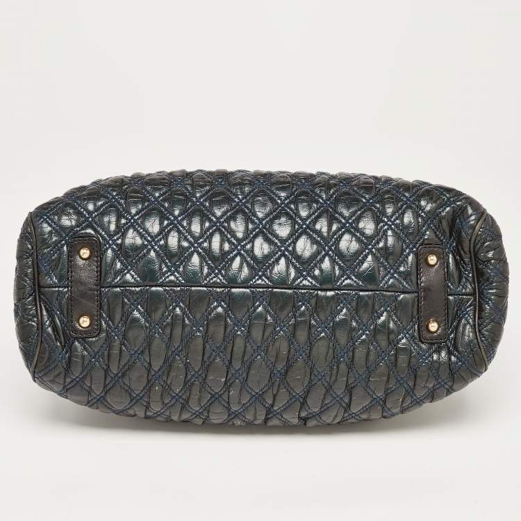 Pre Owned Marc Jacobs Green/Black Quilted Leather Stam Satchel