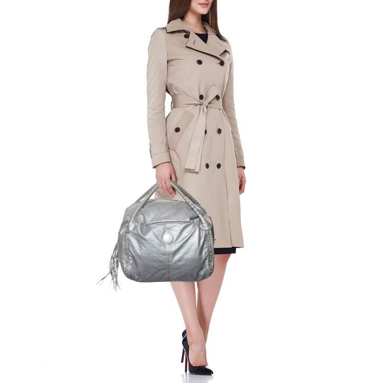 Pre Owned Marc Jacobs Grey Leather Studded Hobo