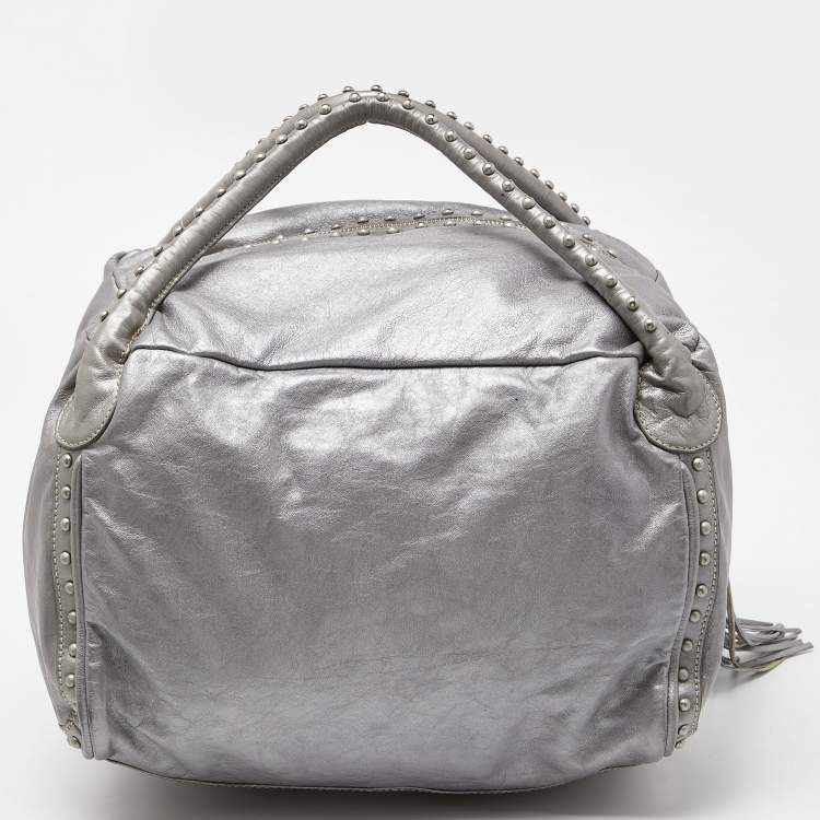 Pre Owned Marc Jacobs Grey Leather Studded Hobo