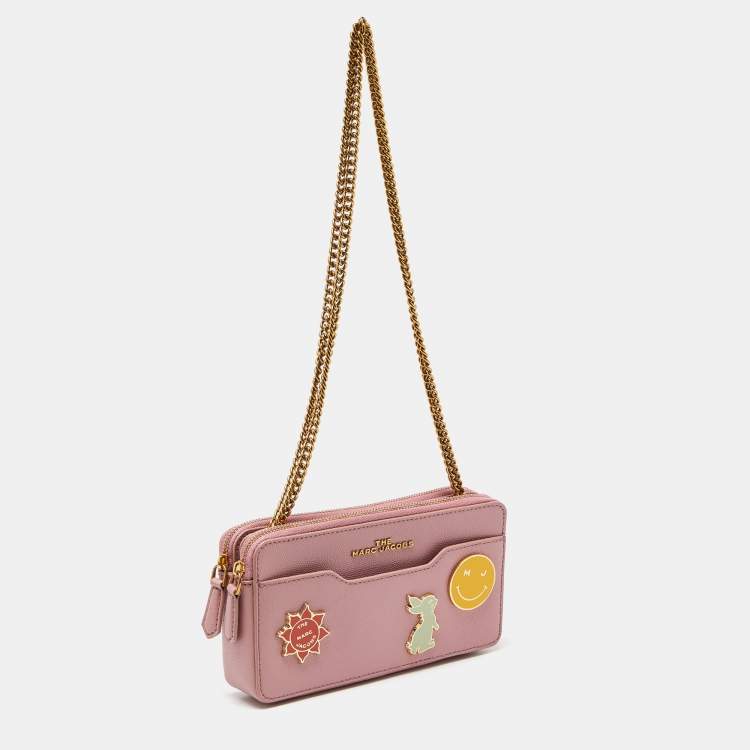 Pre Owned Marc Jacobs Pink Leather Double Zip Chain Clutch