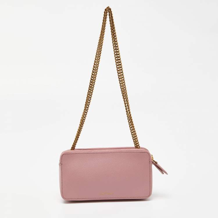 Pre Owned Marc Jacobs Pink Leather Double Zip Chain Clutch