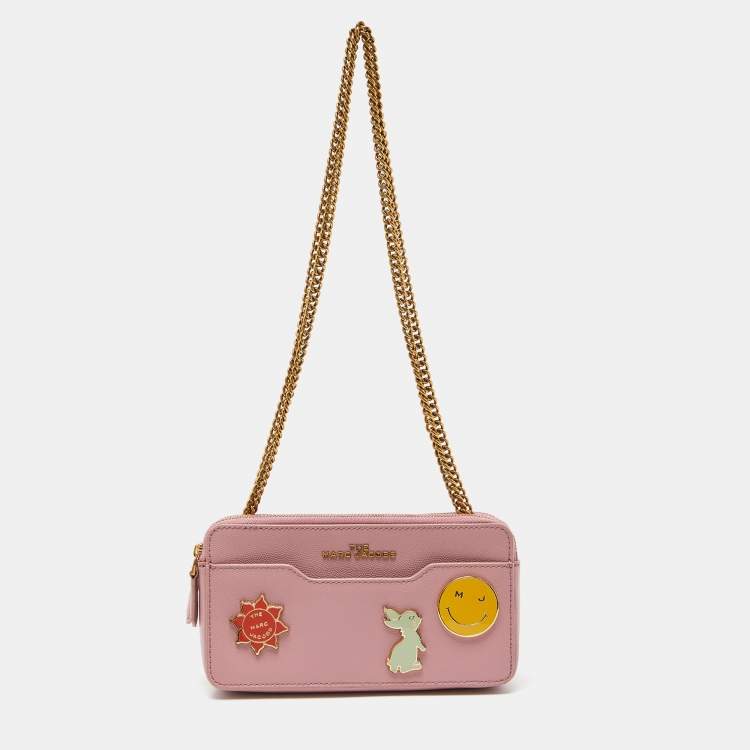 Pre Owned Marc Jacobs Pink Leather Double Zip Chain Clutch