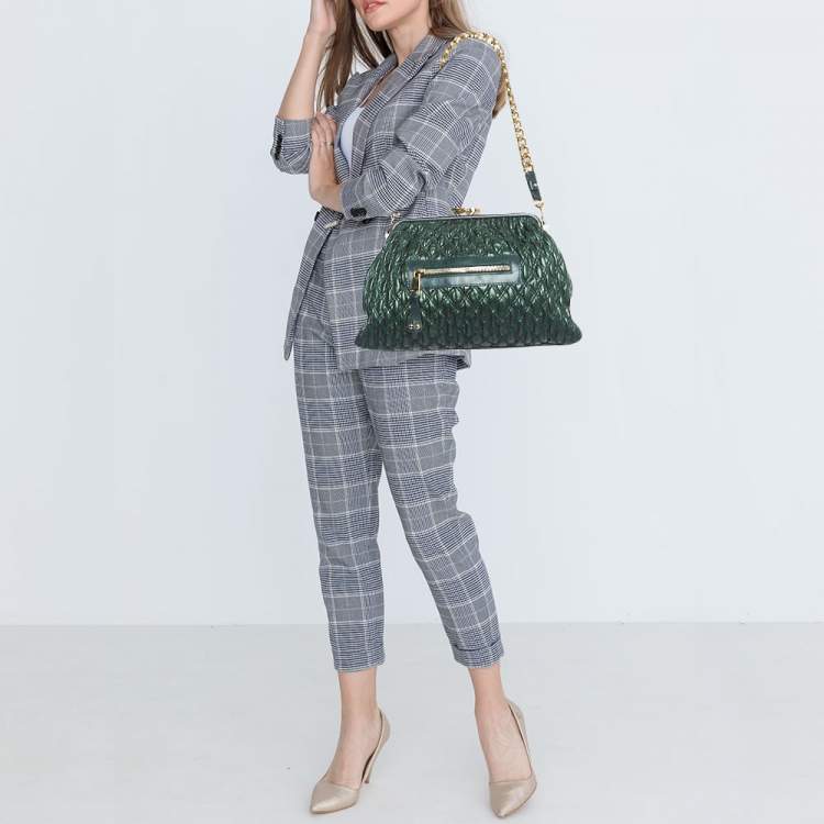 Pre Owned Marc Jacobs Metallic Green Quilted Leather Stam Shoulder Bag