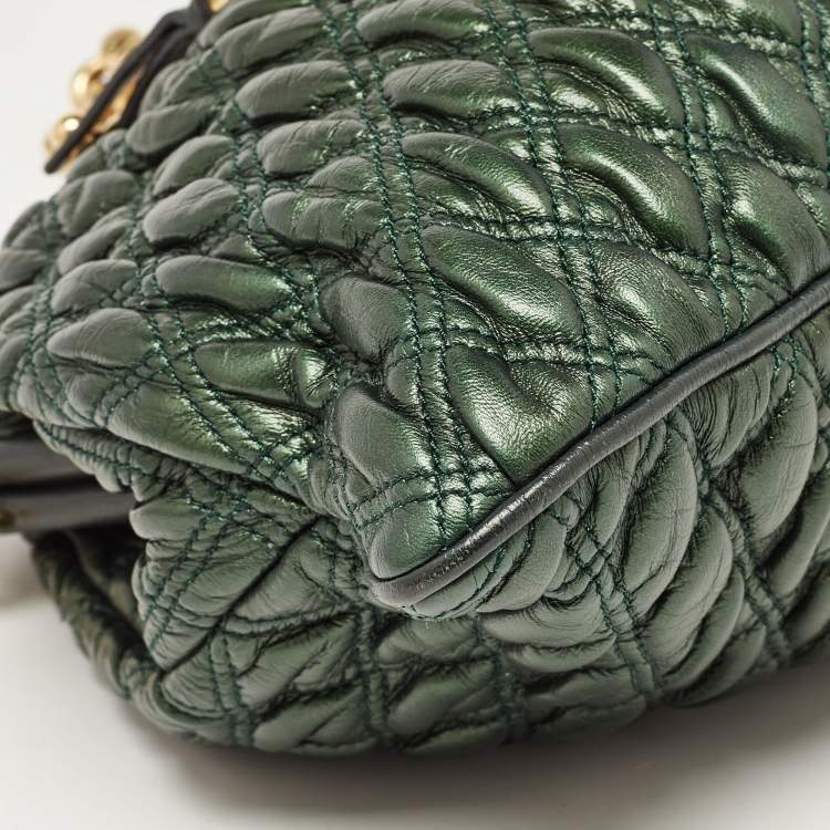 Pre Owned Marc Jacobs Metallic Green Quilted Leather Stam Shoulder Bag