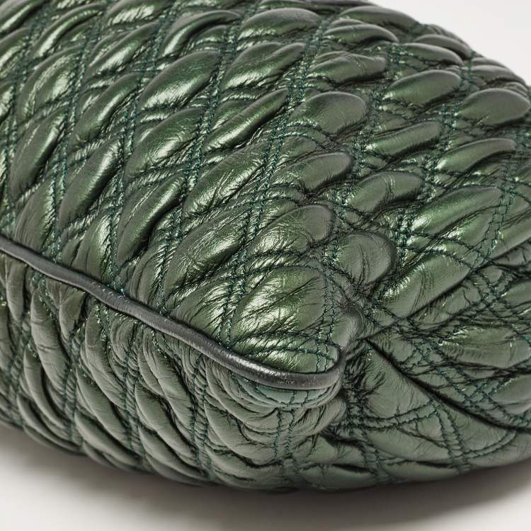 Pre Owned Marc Jacobs Metallic Green Quilted Leather Stam Shoulder Bag