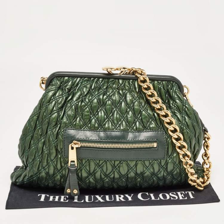 Pre Owned Marc Jacobs Metallic Green Quilted Leather Stam Shoulder Bag