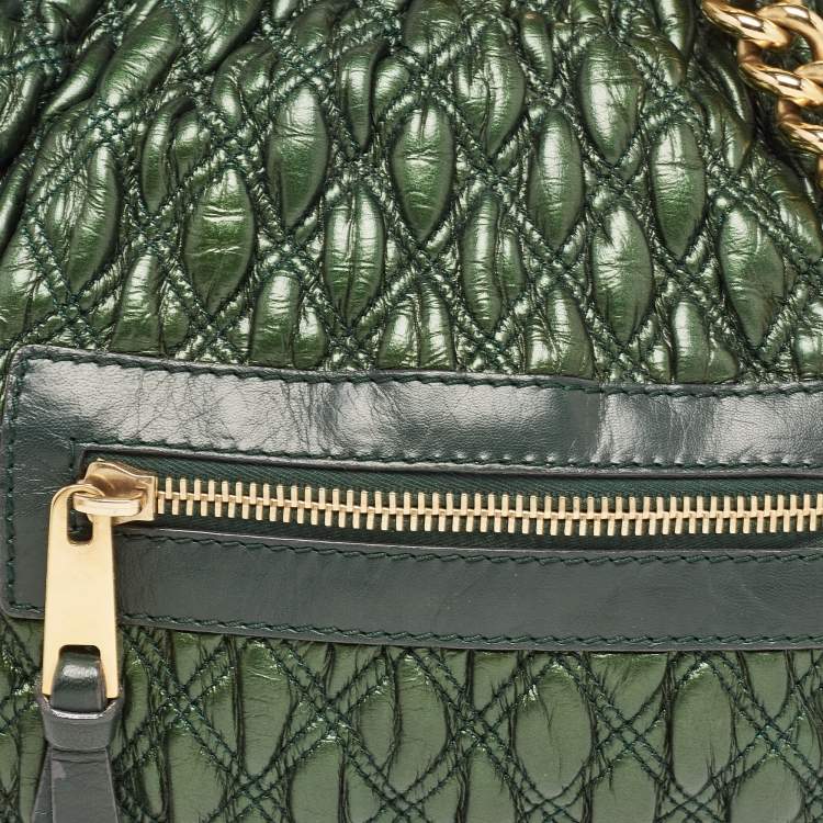 Pre Owned Marc Jacobs Metallic Green Quilted Leather Stam Shoulder Bag