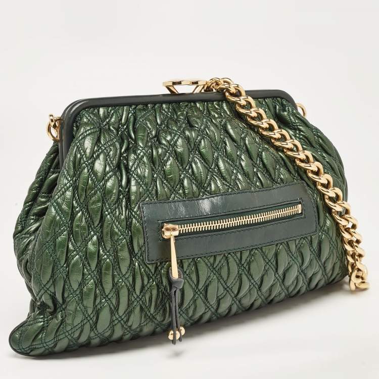 Pre Owned Marc Jacobs Metallic Green Quilted Leather Stam Shoulder Bag