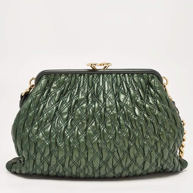 Pre Owned Marc Jacobs Metallic Green Quilted Leather Stam Shoulder Bag