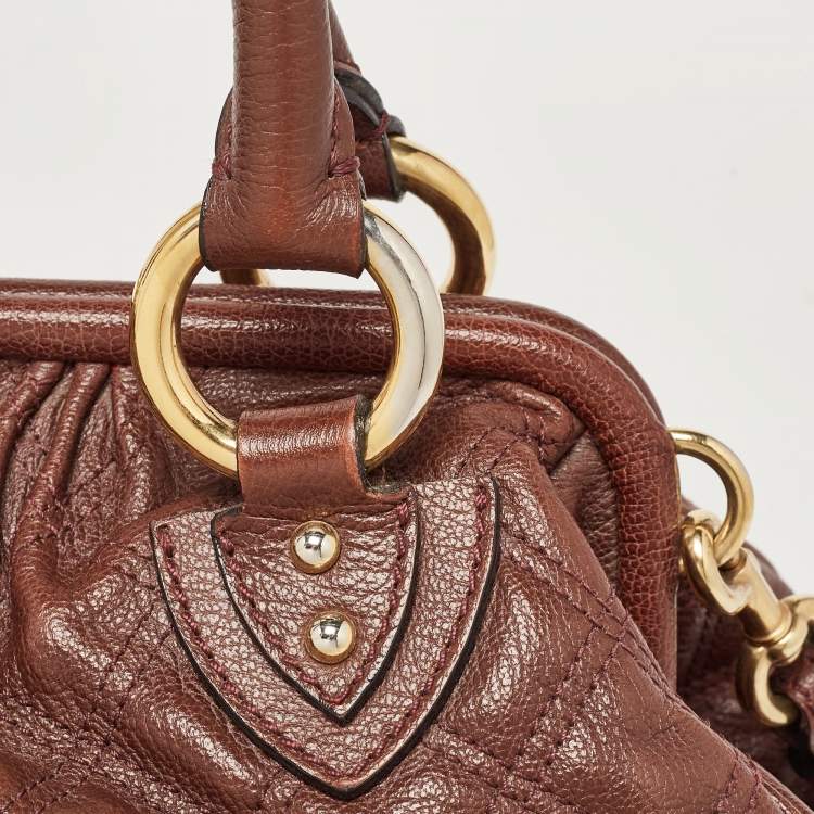 Pre Owned Marc Jacobs Burgundy Quilted Leather Stam Satchel