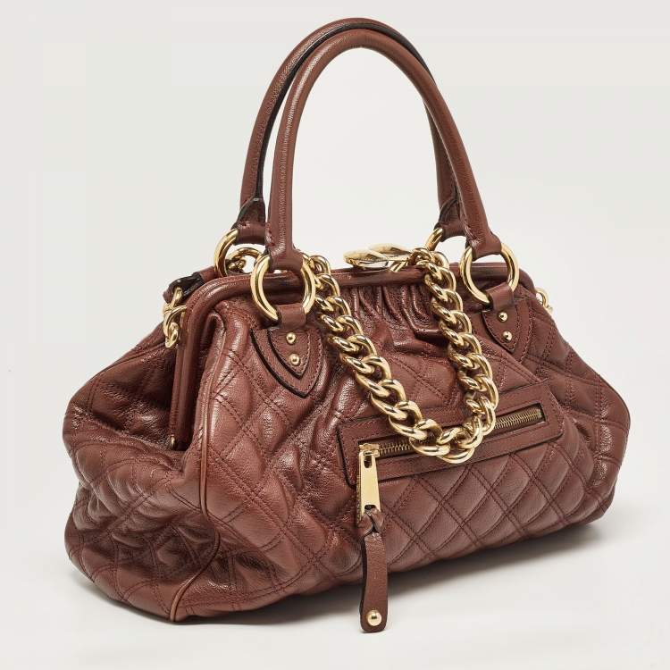 Pre Owned Marc Jacobs Burgundy Quilted Leather Stam Satchel