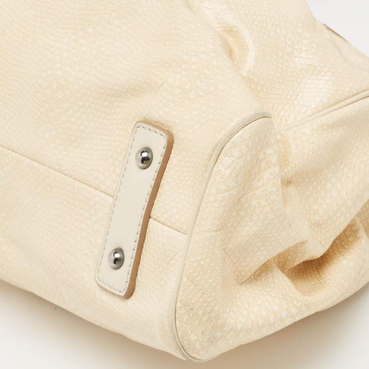 Pre Owned Marc Jacobs Cream Snakeskin Embossed Leather Stam Satchel