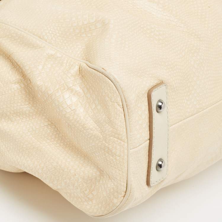 Pre Owned Marc Jacobs Cream Snakeskin Embossed Leather Stam Satchel