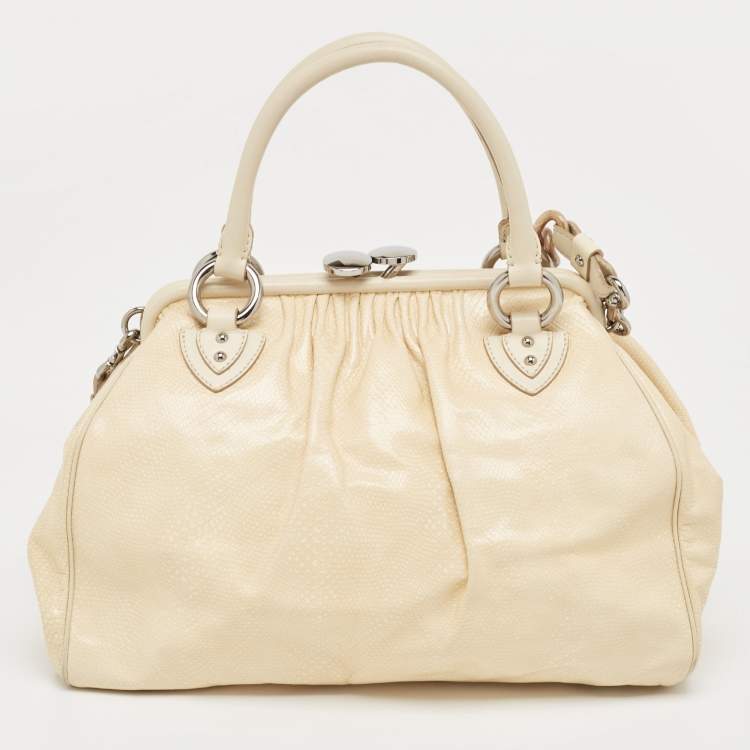 Pre Owned Marc Jacobs Cream Snakeskin Embossed Leather Stam Satchel