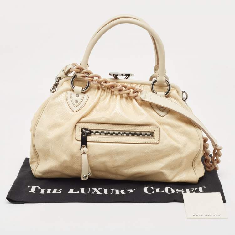 Pre Owned Marc Jacobs Cream Snakeskin Embossed Leather Stam Satchel