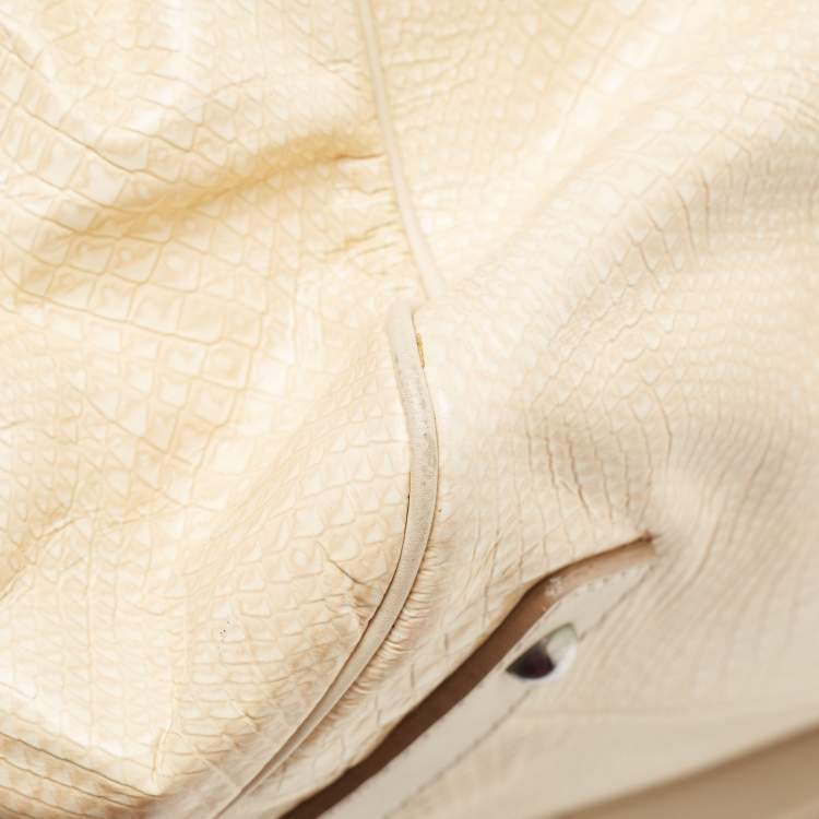 Pre Owned Marc Jacobs Cream Snakeskin Embossed Leather Stam Satchel