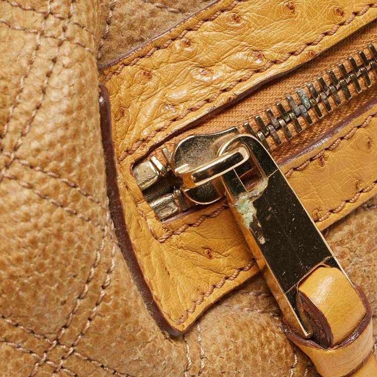 Pre Owned Marc Jacobs Yellow Quilted Coated Canvas and Ostrich Stam Satchel