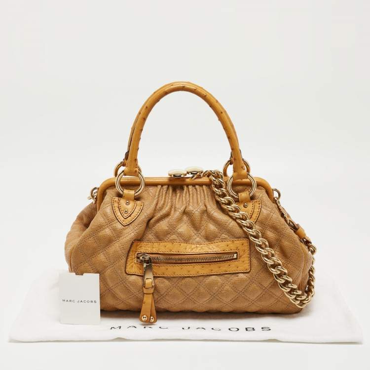 Pre Owned Marc Jacobs Yellow Quilted Coated Canvas and Ostrich Stam Satchel
