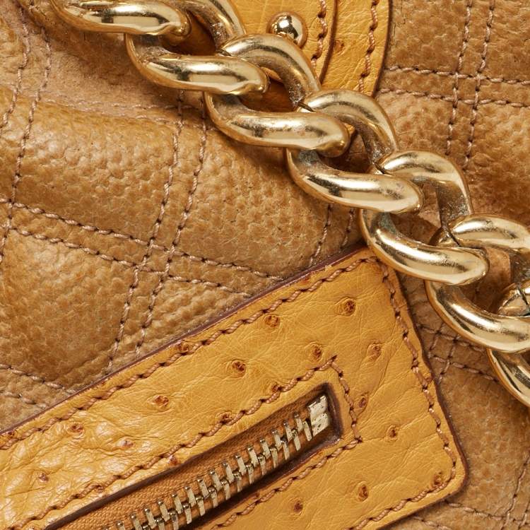 Pre Owned Marc Jacobs Yellow Quilted Coated Canvas and Ostrich Stam Satchel