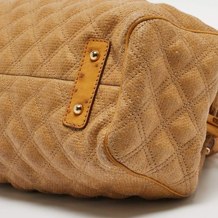 Pre Owned Marc Jacobs Yellow Quilted Coated Canvas and Ostrich Stam Satchel