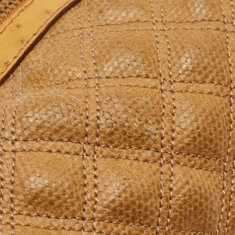 Pre Owned Marc Jacobs Yellow Quilted Coated Canvas and Ostrich Stam Satchel