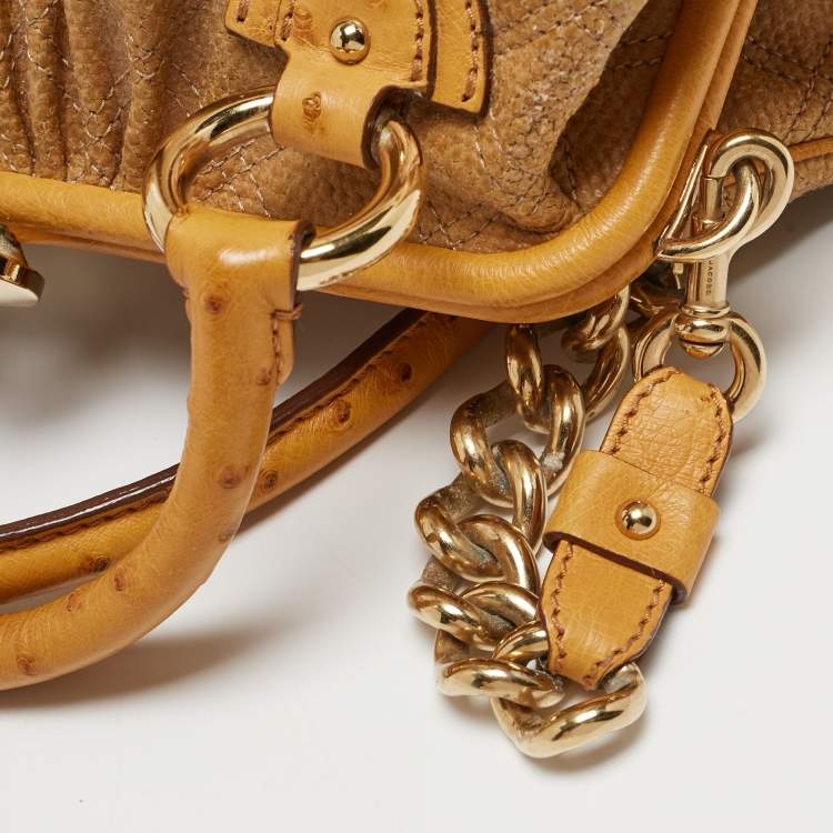 Pre Owned Marc Jacobs Yellow Quilted Coated Canvas and Ostrich Stam Satchel