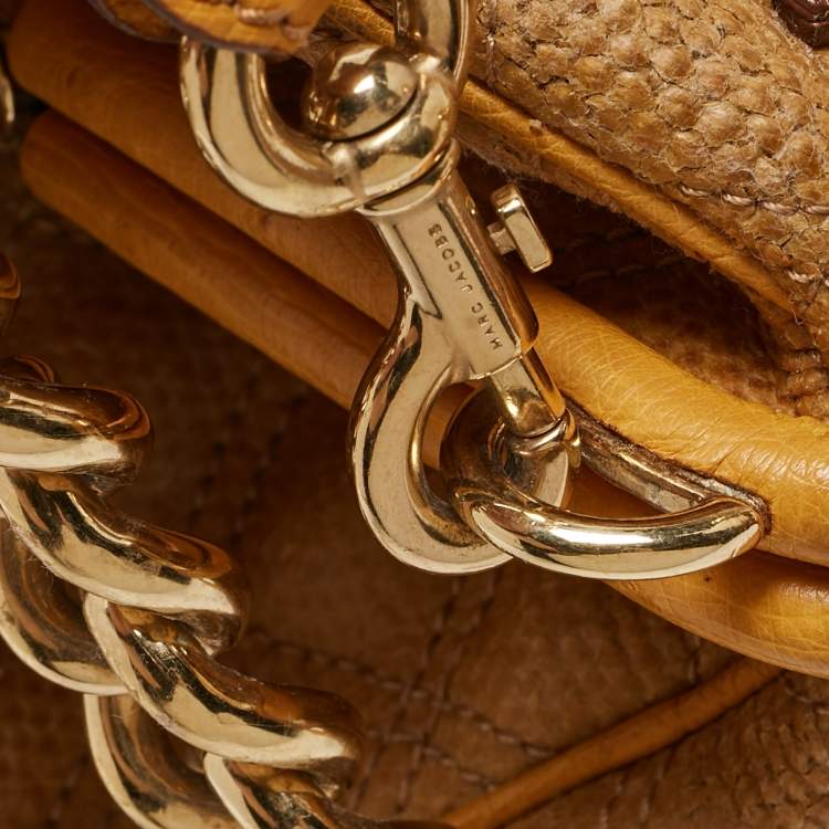 Pre Owned Marc Jacobs Yellow Quilted Coated Canvas and Ostrich Stam Satchel