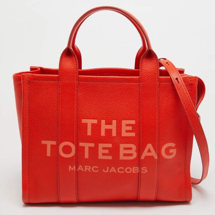 Pre Owned Marc Jacobs Orange Leather Medium The Tote Bag