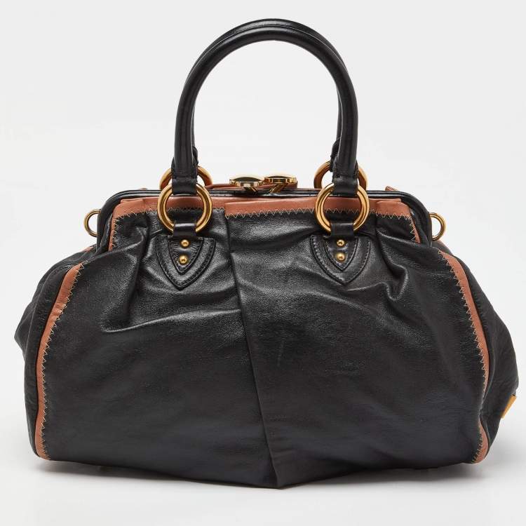 Pre Owned Marc Jacobs Black/Beige Leather Safety Pin Stam Satchel