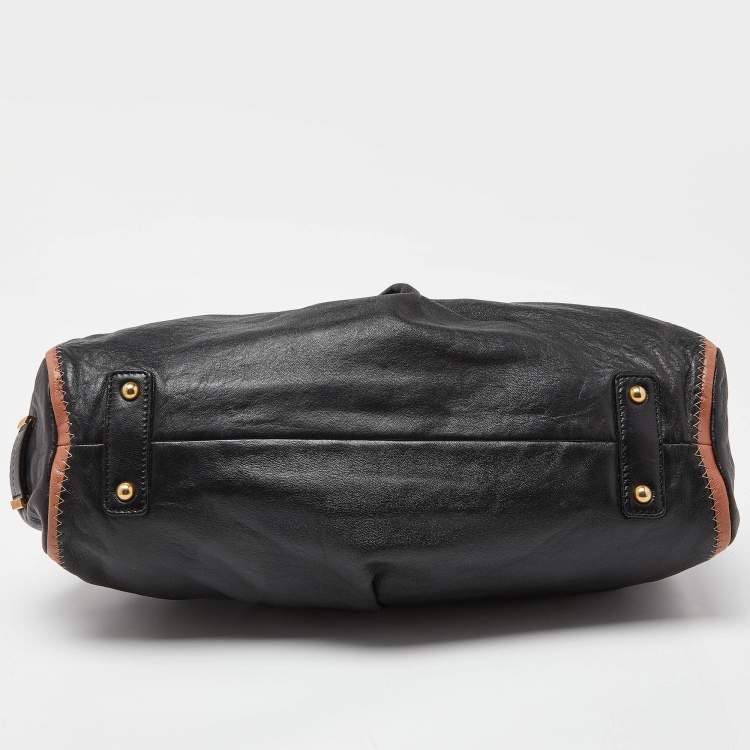 Pre Owned Marc Jacobs Black/Beige Leather Safety Pin Stam Satchel