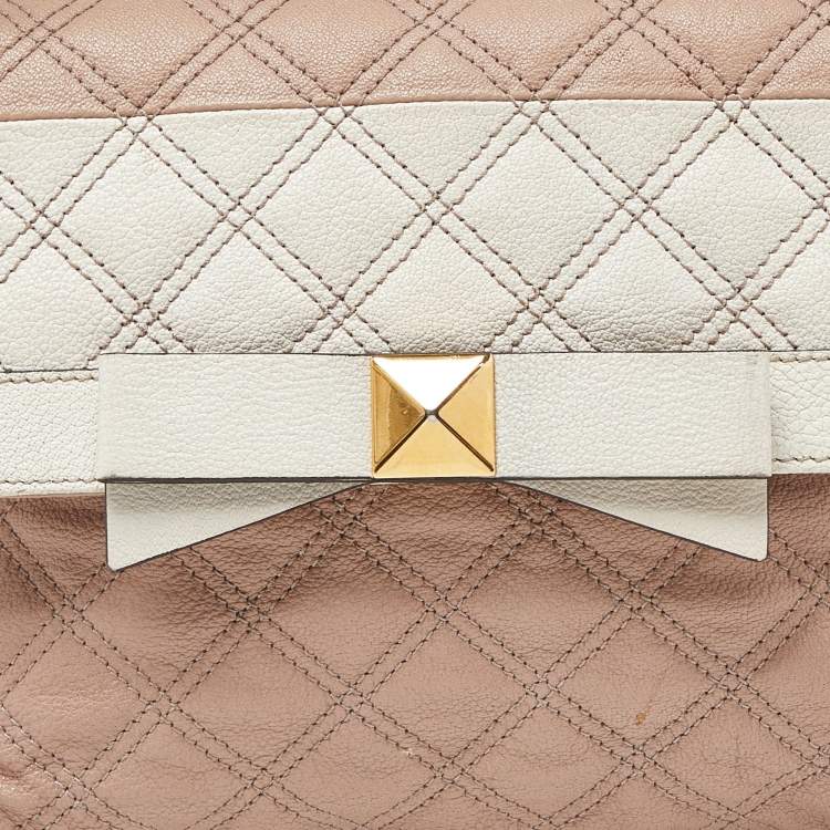 Pre Owned Marc Jacobs Pink/White Quilted Leather Bow Shoulder Bag