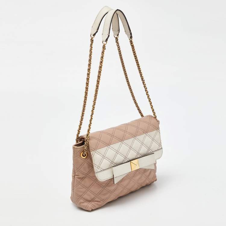 Pre Owned Marc Jacobs Pink/White Quilted Leather Bow Shoulder Bag