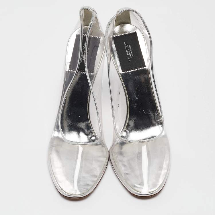 Pre Owned Marc Jacobs Transparent Leather and PVC Block Heel Pumps Size 38