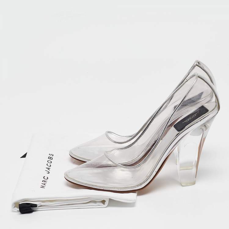 Pre Owned Marc Jacobs Transparent Leather and PVC Block Heel Pumps Size 38
