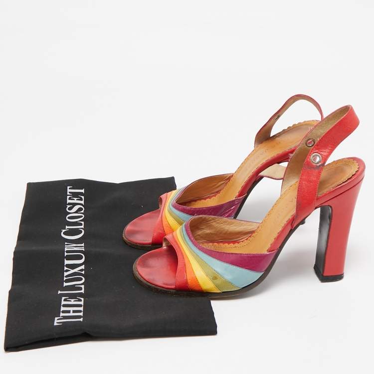 Pre Owned Marc Jacobs Multicolor Leather Open Toe Slingback Sandals Size 37