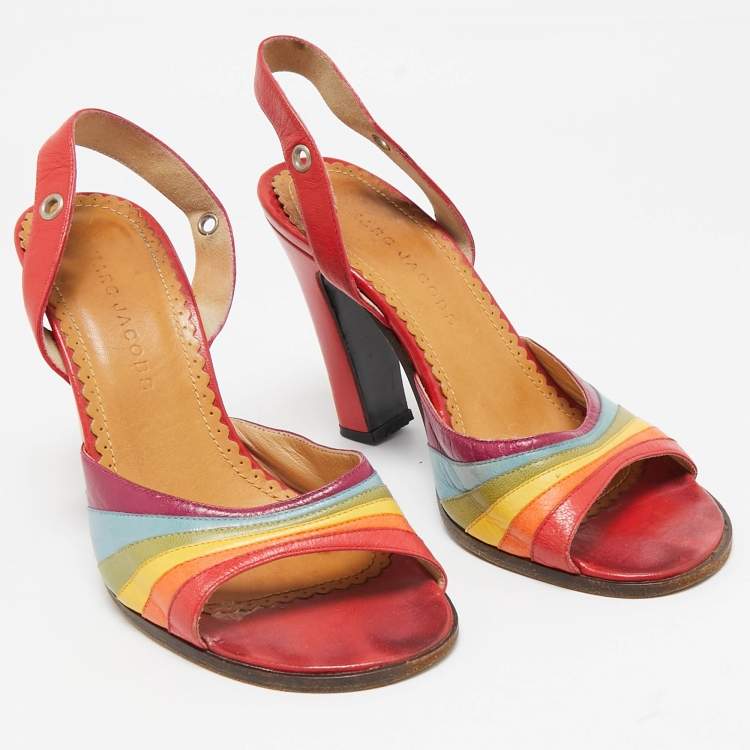 Pre Owned Marc Jacobs Multicolor Leather Open Toe Slingback Sandals Size 37